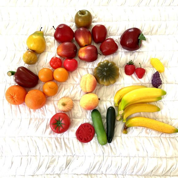 Unbranded Other - Lot 35 Pc Faux Artificial Fruit And‎ Vegetables most =actual size realistic look